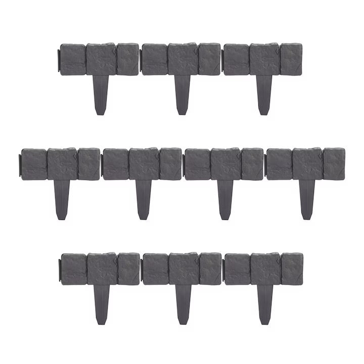 Set de borduri pentru gradina, cu 10 piese, dimensiuni 23 x 25 x 2 cm, cu aspect de piatra, flexibile, gri