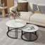 Set de două măsuțe de cafea tip nesting, dimensiuni 50*50*39.5/ 70*70*43.5 cm, din metal si imitatie de marmura, cu blat rotund, alb/negru