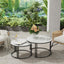 Set de două măsuțe de cafea tip nesting, dimensiuni 50*50*39.5/ 70*70*43.5 cm, din metal si imitatie de marmura, cu blat rotund, alb/negru