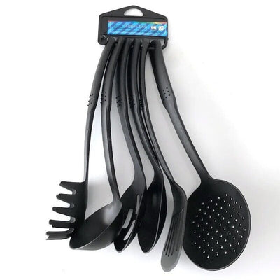 Set de gatit cu 13 piese, oale, cratite, tigaie antiaderenta si ustensile de bucatarie, rezistenta termica ridicata, design ergonomic, negru