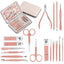 Set de manichiura si pedichiura, cu 18 piese, din otel inoxidabil, etui portabil, roz