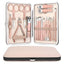 Set de manichiura si pedichiura, cu 18 piese, din otel inoxidabil, etui portabil, roz