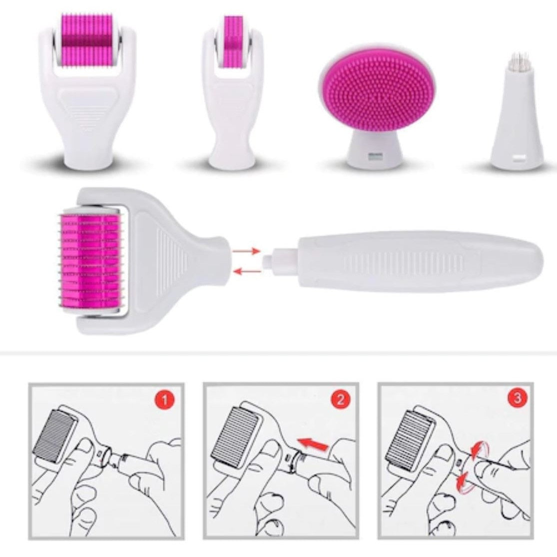 Set dermaroller FOXMAG24® pentru masaj facial, regenerare, diminuare riduri, exfoliere si purificare, 6 piese