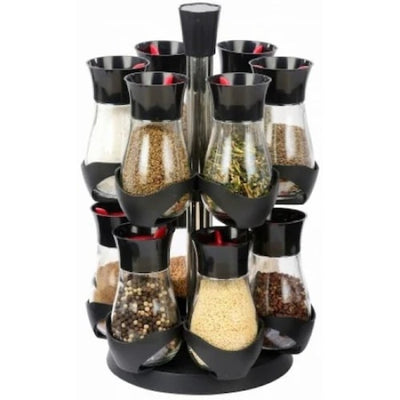 Set FOXMAG24 de 13 Recipiente pentru Condimente, Rotativ, Elegant si Atractiv, Usor de Folosit, Marimea 385g Ergonomic, Negru