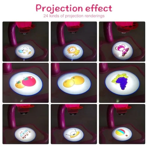 Set, FOXMAG24, tabla de desenat pentru copii cu proiector holograme, roz