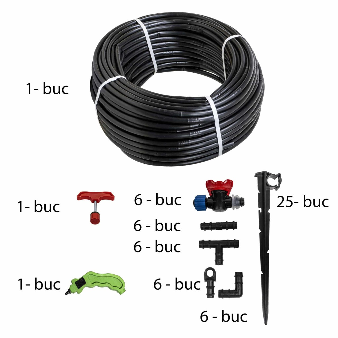 Set irigare cu furtun picurare 16mm, distanta picuratori 30cm, rola 100m, debit 4l/h