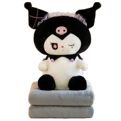 Set jucarie de plus si patura, Kuromi, seria Hello Kitty Sanrio, 50 cm