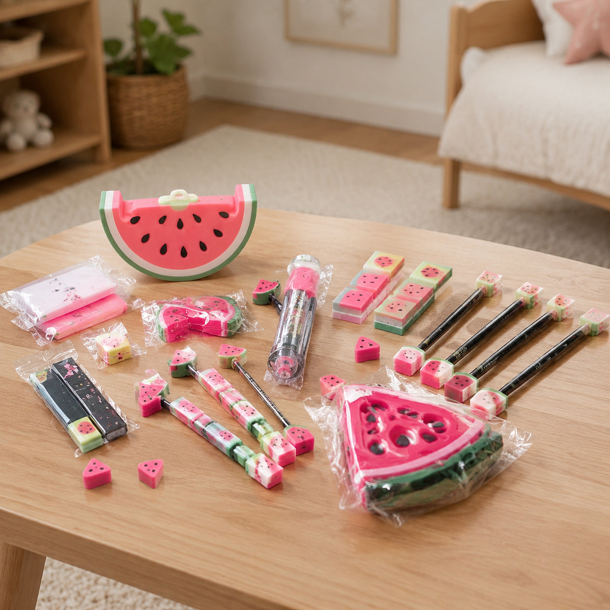 Set Jucărie Squishy Pepene cu Accesorii, Roz-Verde – imagine 2