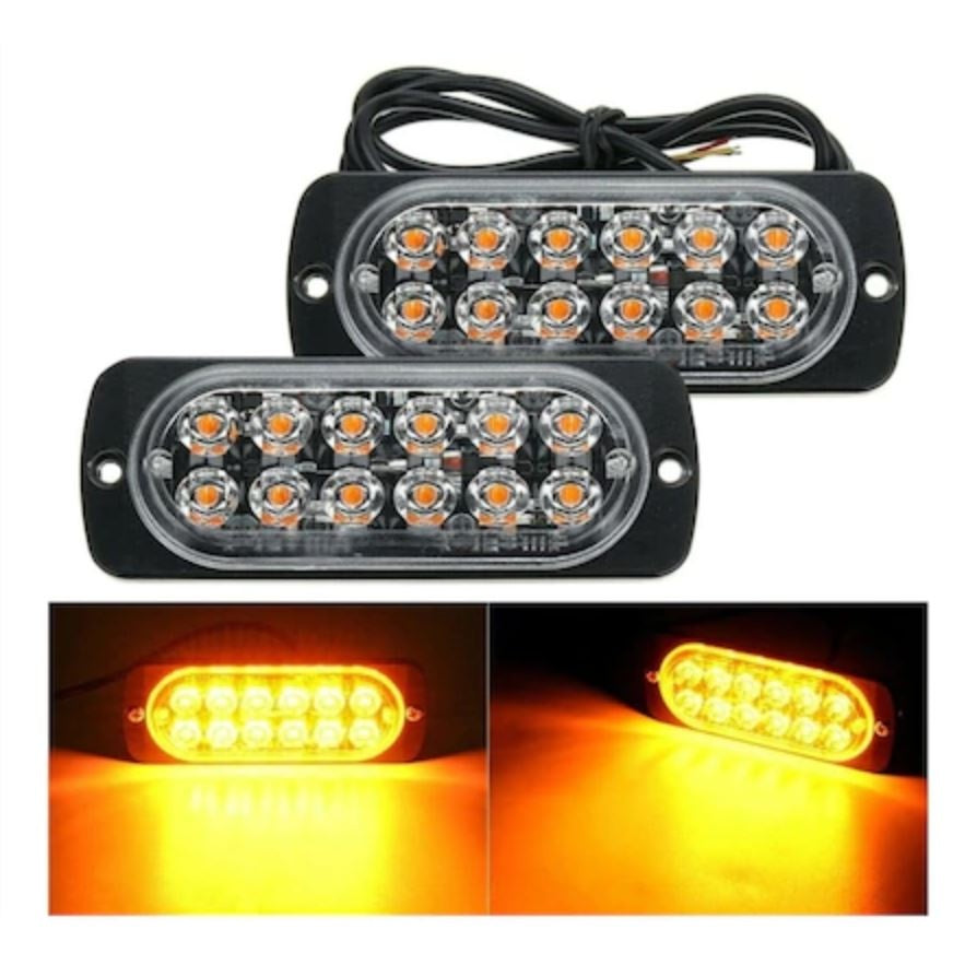 Set Lampi Avertizare Stroboscop 12 Leduri FOXMAG24, Girofar Led, 12/24V Galben, 112mm/41mm