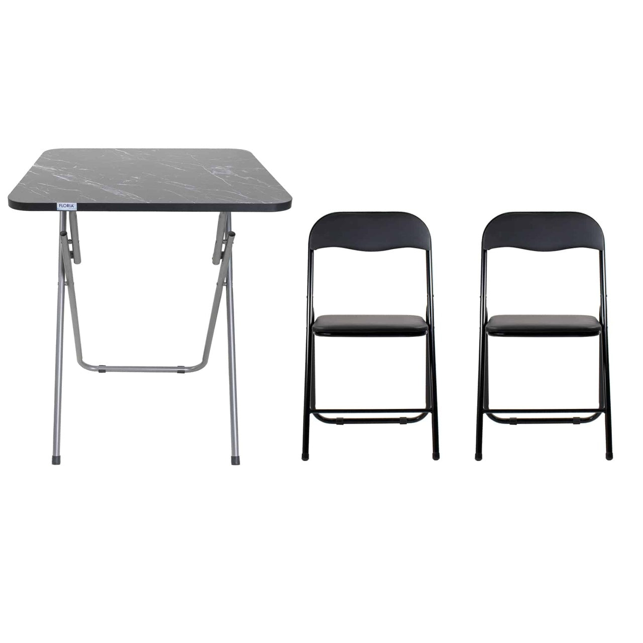Set masa plianta MDF 60x60x72cm negru cu 2 scaune pliabile pentru bucatarie