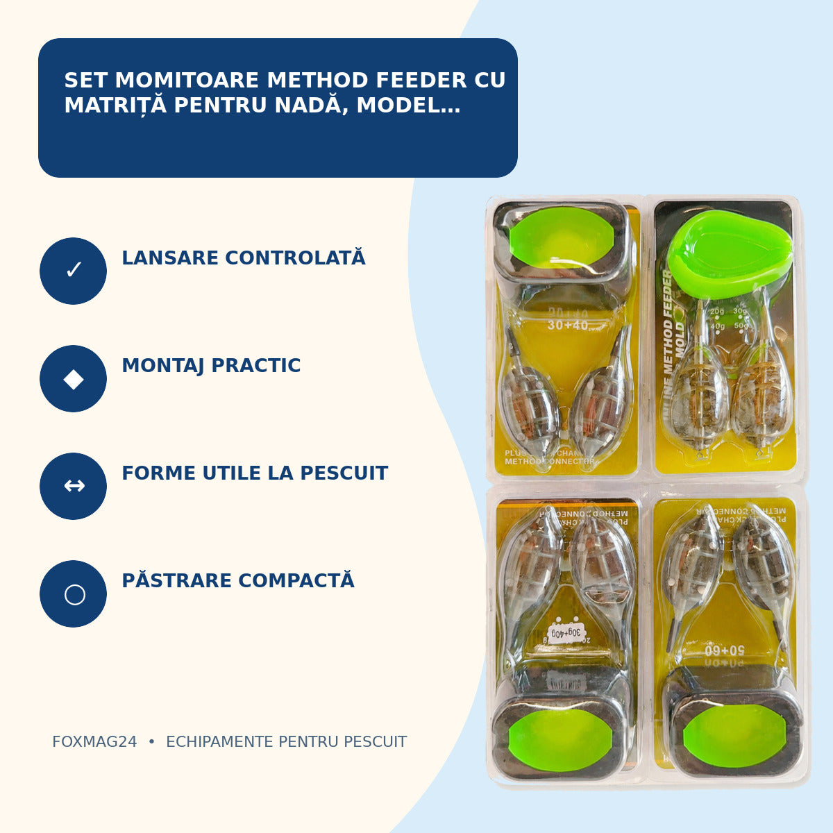 Set Momitoare Method Feeder cu Matriță pentru Nadă, Model 130201 – caracteristici