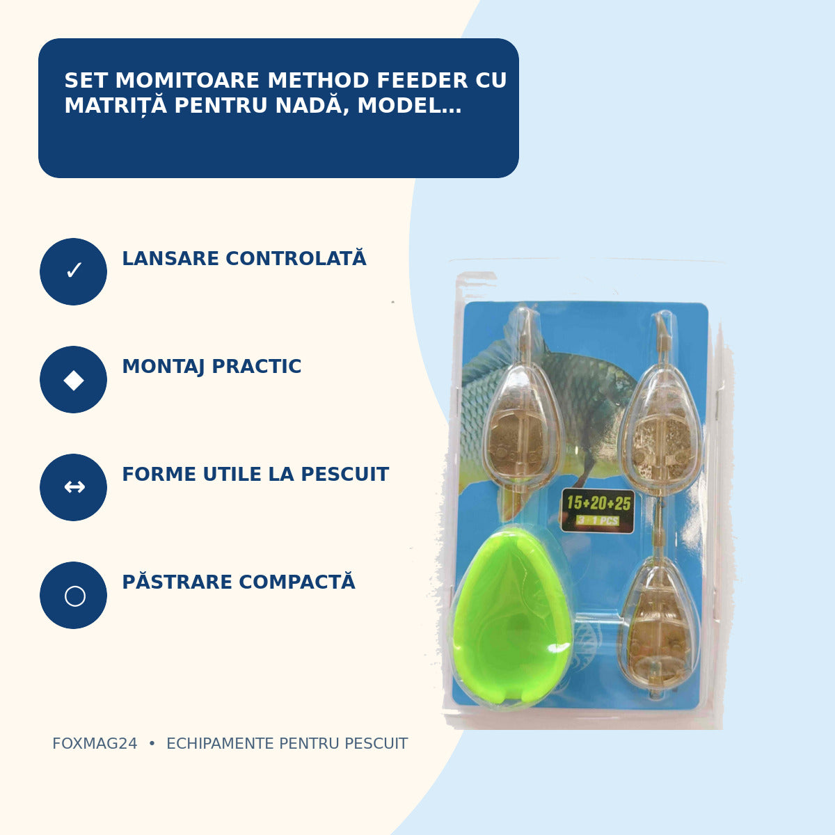 Set Momitoare Method Feeder cu Matriță pentru Nadă, Model 130203 – caracteristici