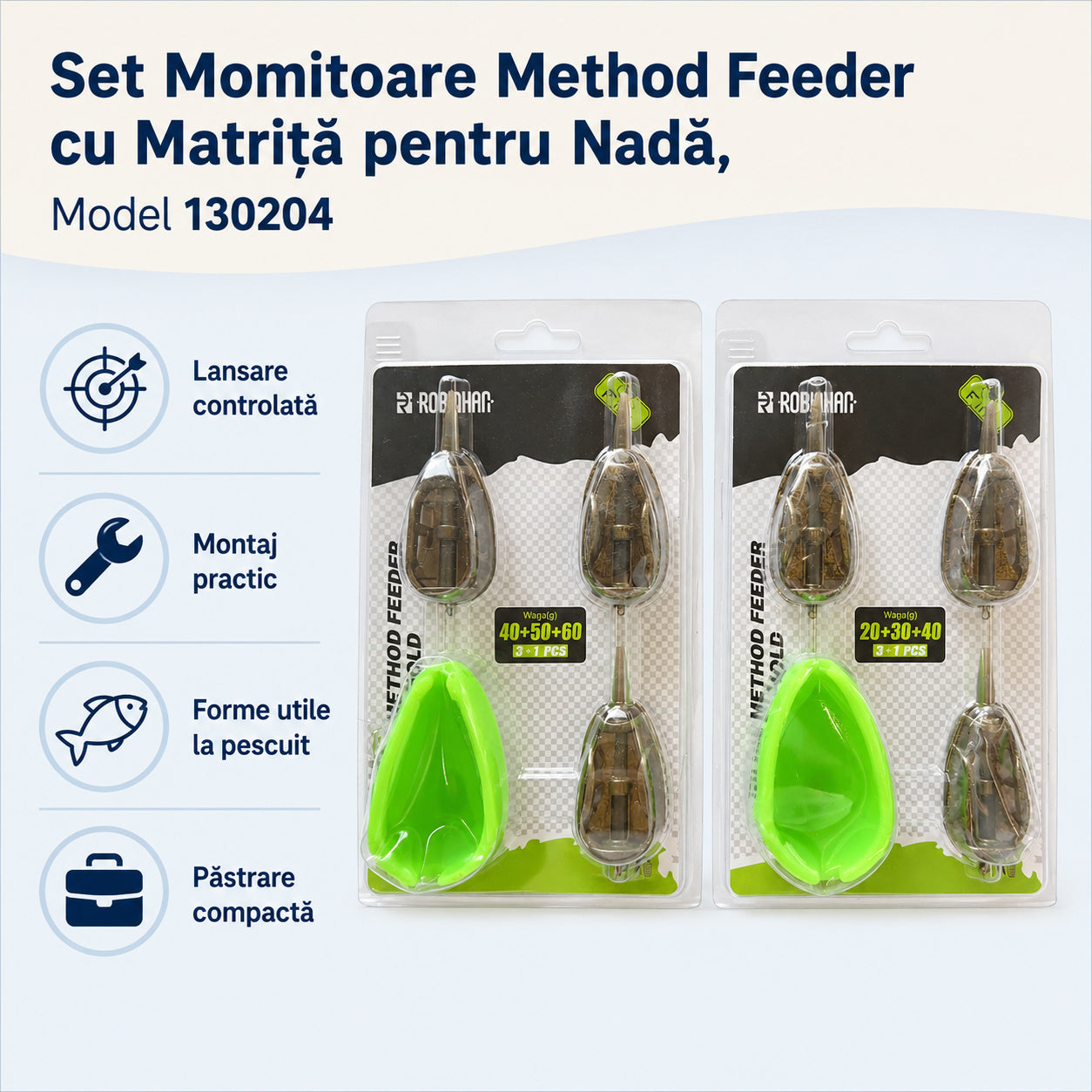 Set Momitoare Method Feeder cu Matriță pentru Nadă, Model 130204 – caracteristici