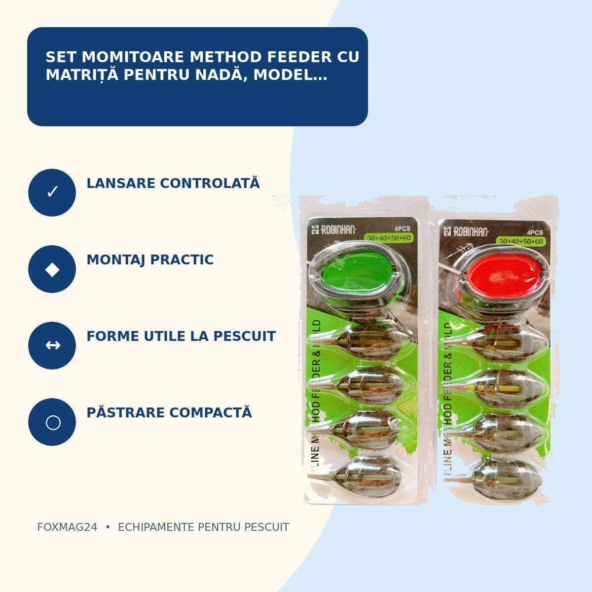 Set Momitoare Method Feeder cu Matriță pentru Nadă, Model 130205 – caracteristici