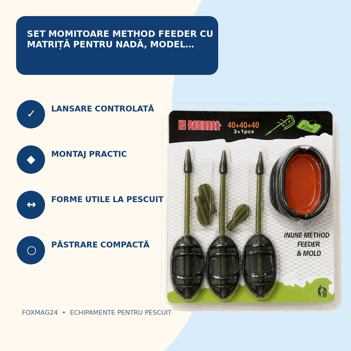 Set Momitoare Method Feeder cu Matriță pentru Nadă, Model 130402 – caracteristici