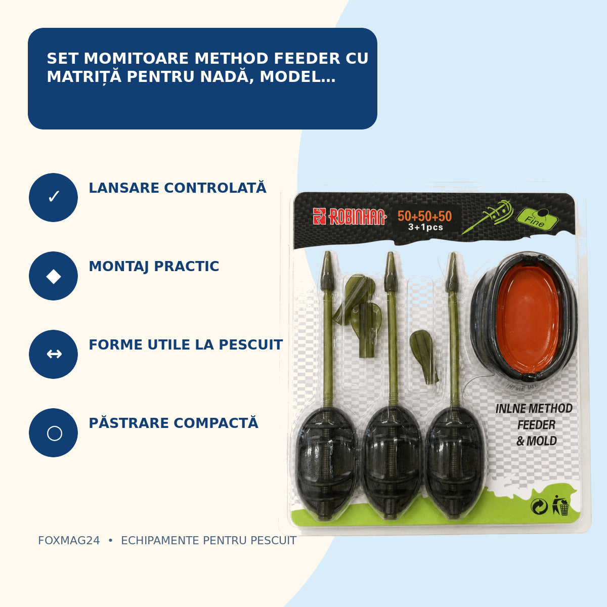Set Momitoare Method Feeder cu Matriță pentru Nadă, Model 130403 – caracteristici