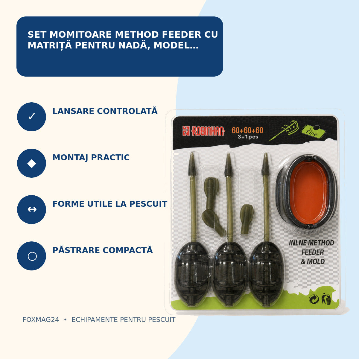 Set Momitoare Method Feeder cu Matriță pentru Nadă, Model 130404 – caracteristici