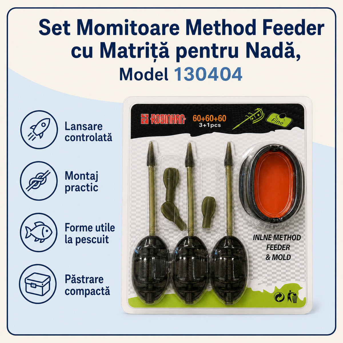 Set Momitoare Method Feeder cu Matriță pentru Nadă, Model 130404 – caracteristici și beneficii