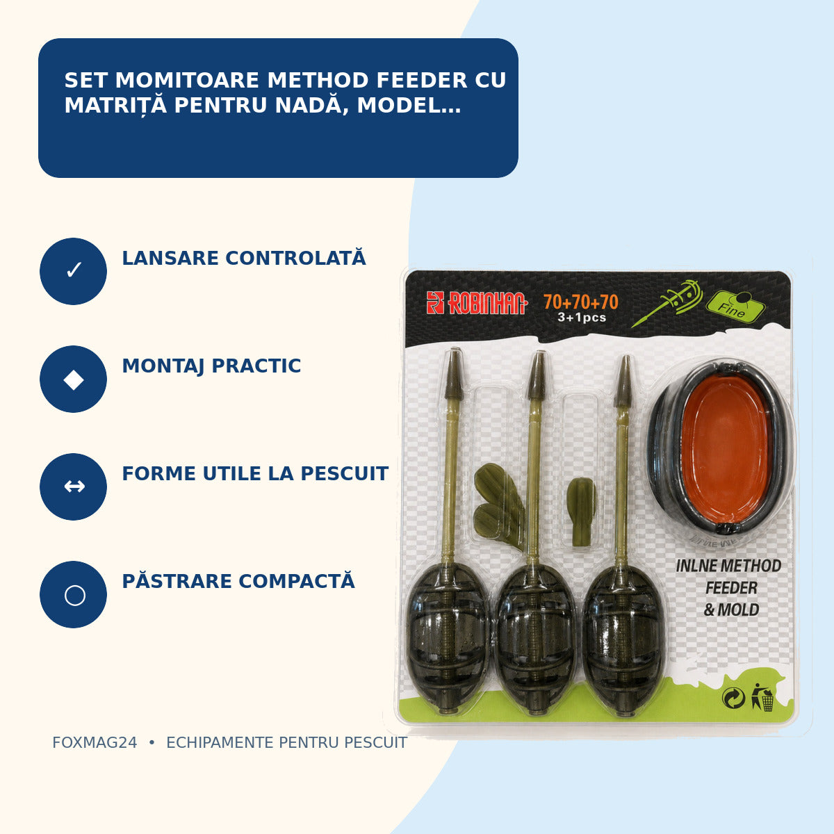 Set Momitoare Method Feeder cu Matriță pentru Nadă, Model 130405 – caracteristici