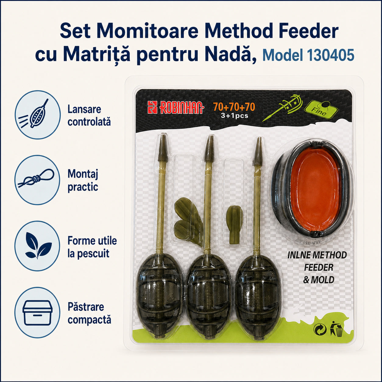 Set Momitoare Method Feeder cu Matriță pentru Nadă, Model 130405 – caracteristici