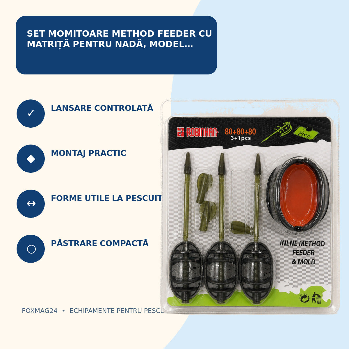 Set Momitoare Method Feeder cu Matriță pentru Nadă, Model 130406 – caracteristici