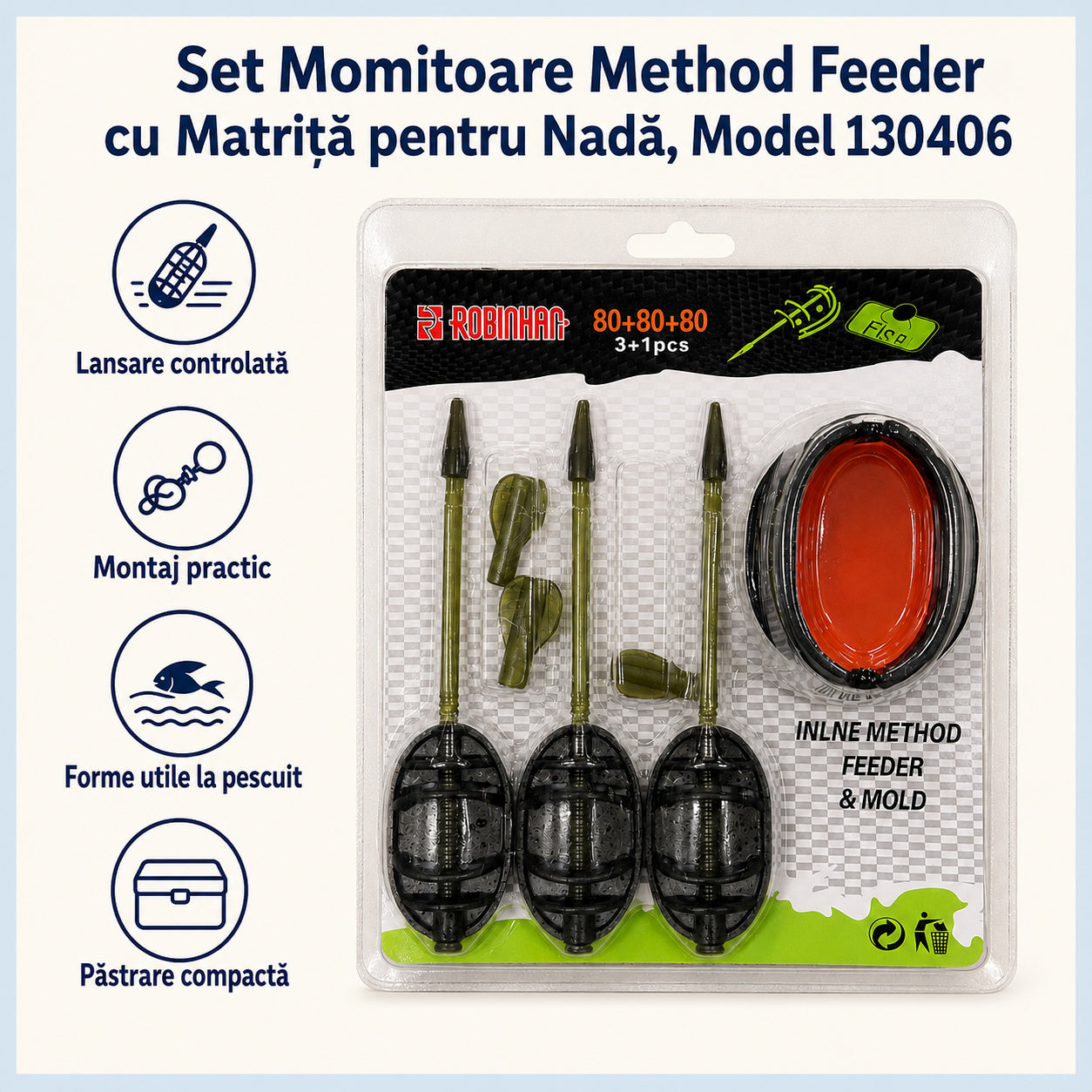 Set Momitoare Method Feeder cu Matriță pentru Nadă, Model 130406 – caracteristici