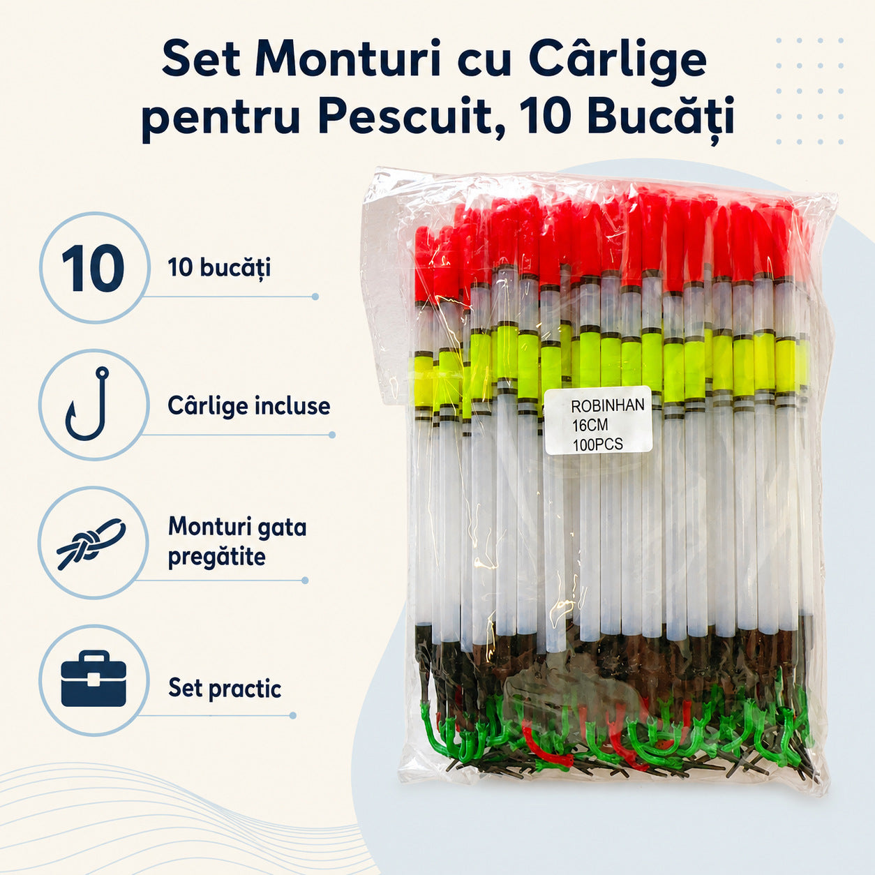 Set Monturi cu Cârlige pentru Pescuit, 10 Bucăți – caracteristici