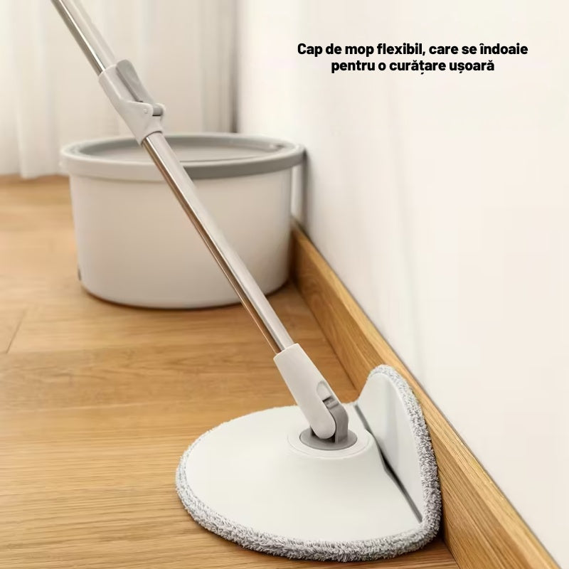 Set mop cu galeata, rotire 360°, separare apa curata/murdara, 2 lavete din microfibra, alb