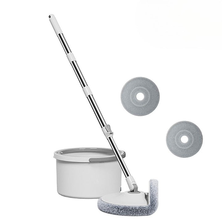 Set mop cu galeata, rotire 360°, separare apa curata/murdara, 2 lavete din microfibra, alb