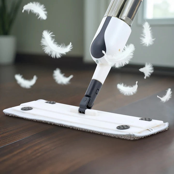 Set mop plat cu pulverizator, maner din aluminiu de 125 cm, cap din microfibra, rezervor integrat ,ideal pentru curatarea eficienta a podelelor din lemn, gresie sau laminat, alb