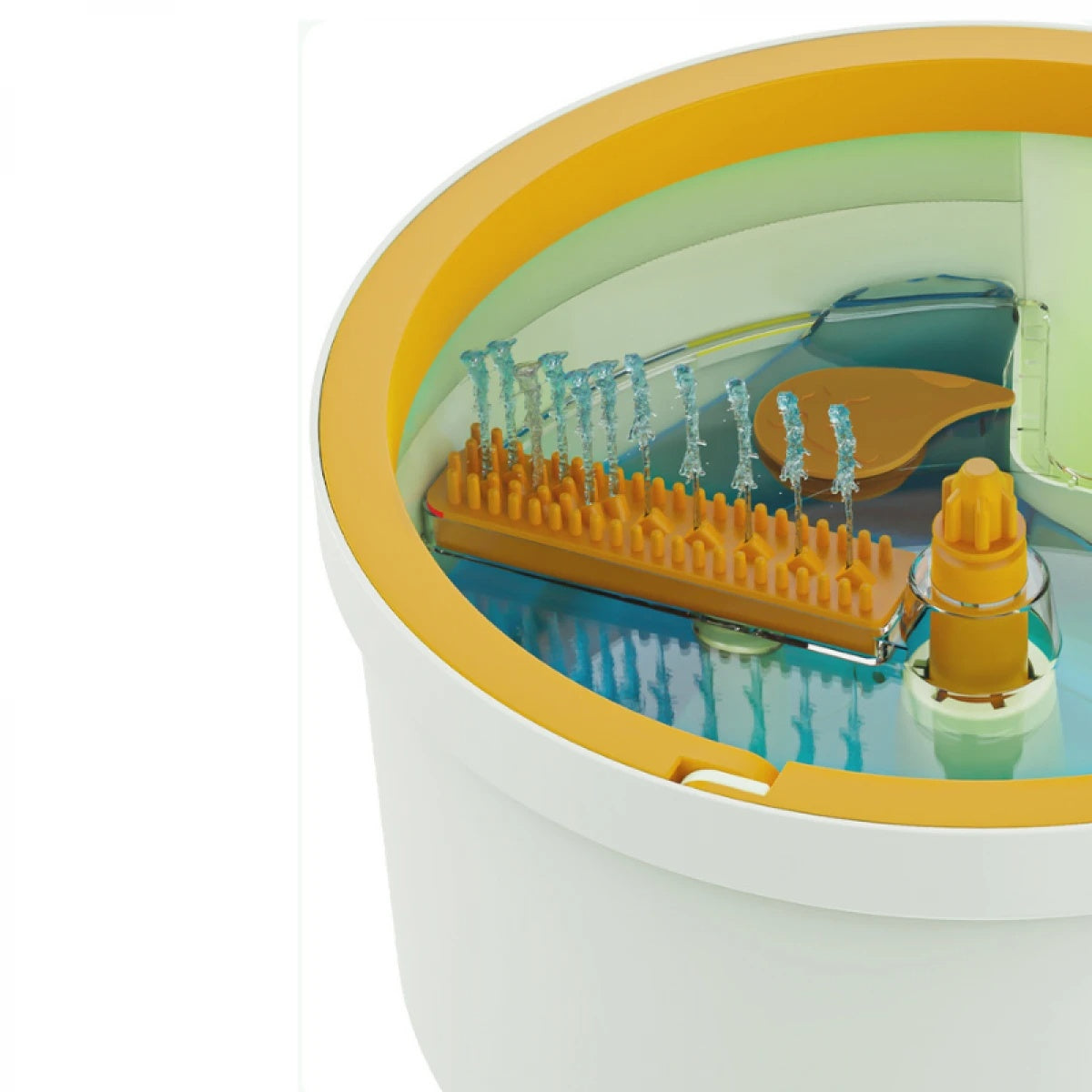 Set mop rotativ 360° cu galeata centrifuga, separare apa curata de apa murdara, sistem evacuare apa, 4 rezerve, gri