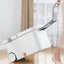 Set mop rotativ 360°, galeata centrifuga din inox, 4 rezerve, sistem evacuare apa, din inox si plastic, alb/gri