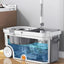 Set mop rotativ 360°, galeata centrifuga din inox, 4 rezerve, sistem evacuare apa, din inox si plastic, alb/gri