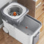 Set mop rotativ 360°, galeata centrifuga din inox, 4 rezerve, sistem evacuare apa, din inox si plastic, alb/gri
