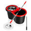 Set mop rotativ si galeata cu sistem de stoarcere, maner reglabil din otel inoxidabil, cu 5 rezerve incluse, rosu/negru