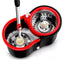 Set mop rotativ si galeata cu sistem de stoarcere, maner reglabil din otel inoxidabil, cu 5 rezerve incluse, rosu/negru