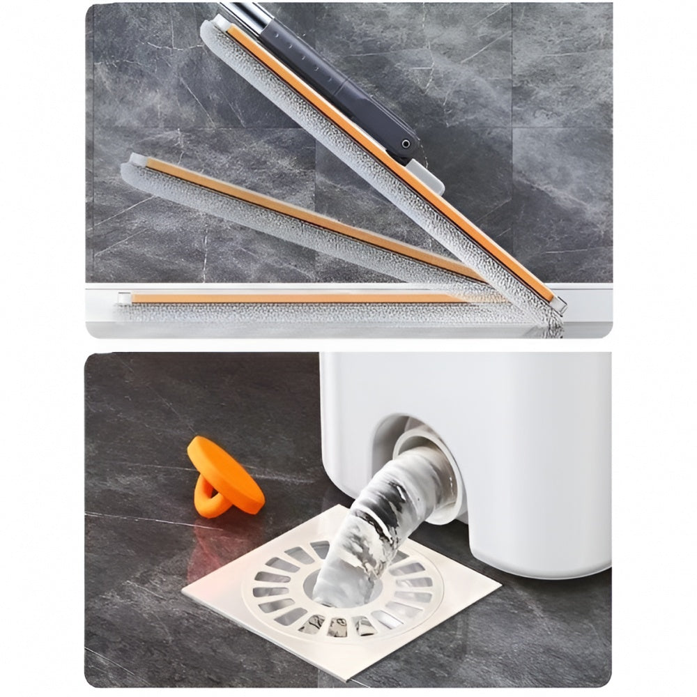 Set mop si galeata, cu doua cuve pentru spalare si uscare, 2 lavete de mop incluse, mâner telescopic, din metal si plastic, crem