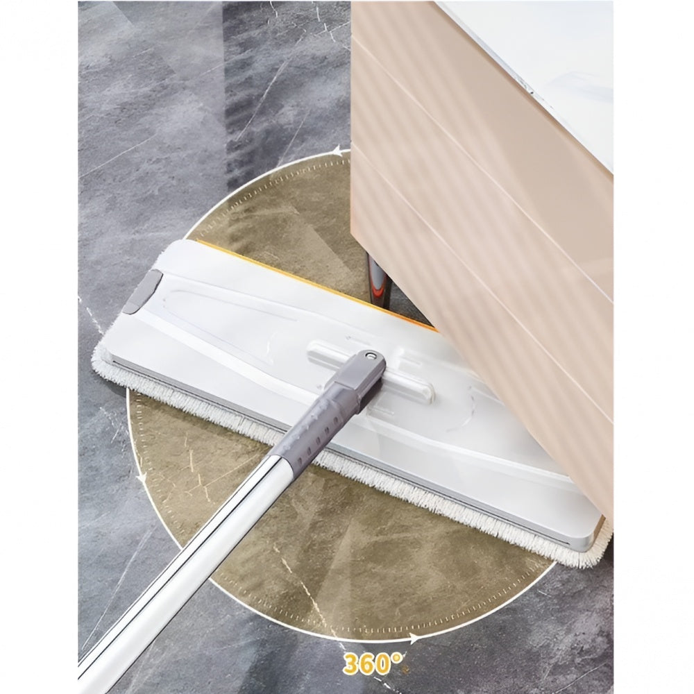 Set mop si galeata, cu doua cuve pentru spalare si uscare, 2 lavete de mop incluse, mâner telescopic, din metal si plastic, crem
