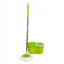 Set mop si galeata, din plastic/metal, cu 2 rezerve mop incluse, cu stoarcere centrifuga, verde/alb
