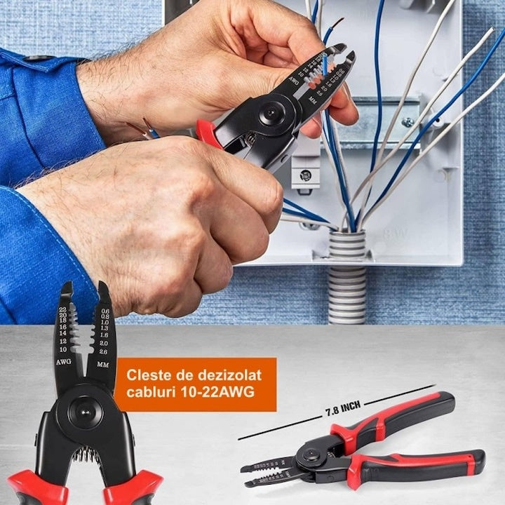 Set multifunctional 5 in 1, patent, dezizolat, cleste, sertizat, foarfeca, unelte multifunctionale, cutie de transport, rosu/negru
