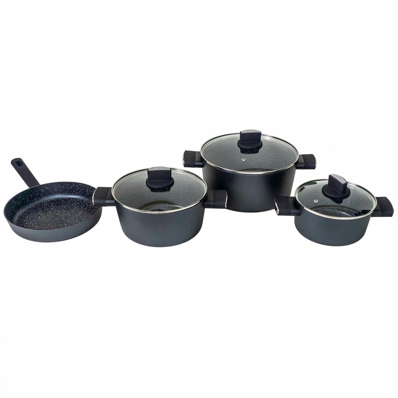 Set oale aluminiu 7 piese cu manere si capace sticla termorezistenta