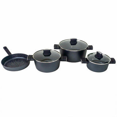 Set oale aluminiu 7 piese cu manere si capace sticla termorezistenta