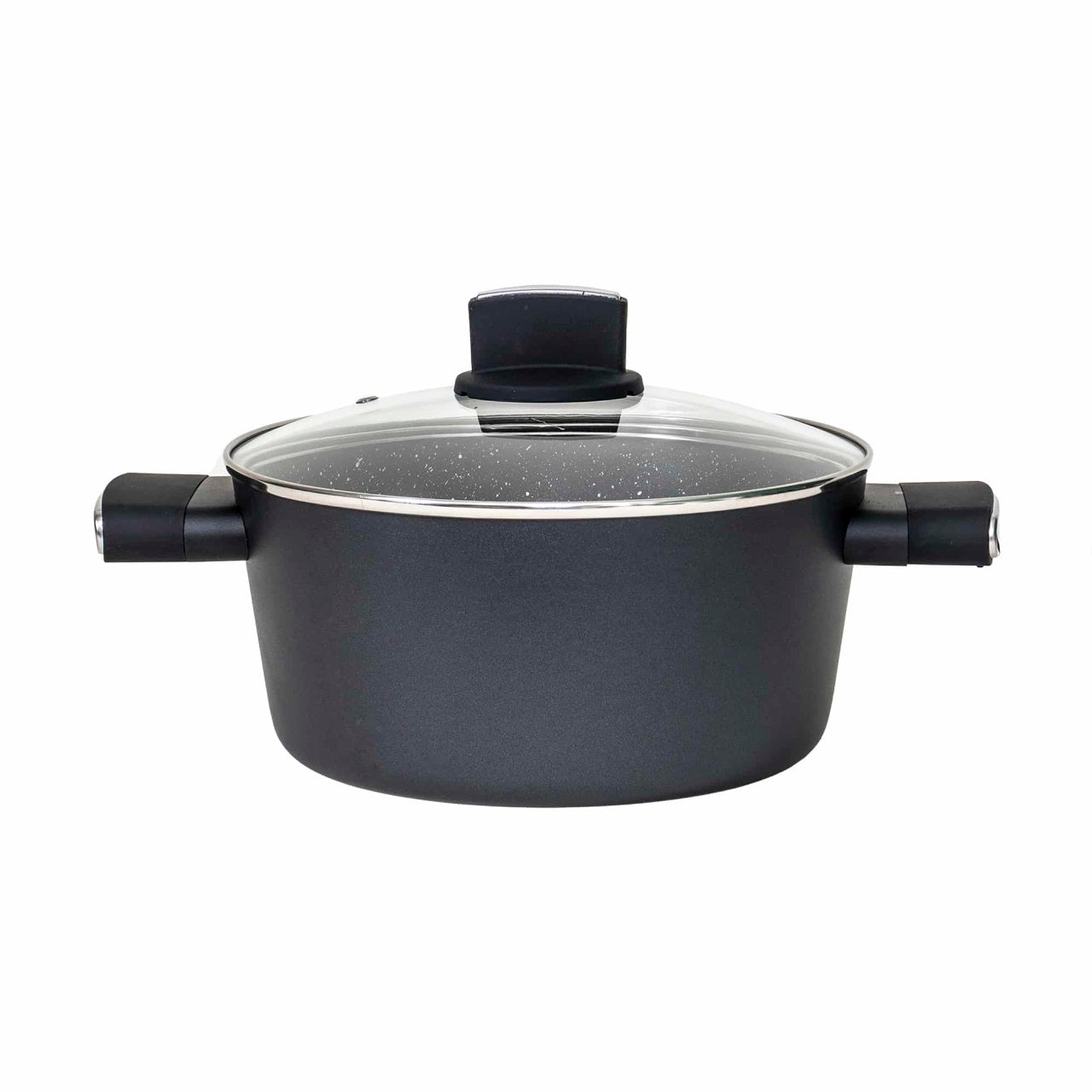 Set oale aluminiu 9 piese cu capace sticla termorezistente, 4 oale si tigaie