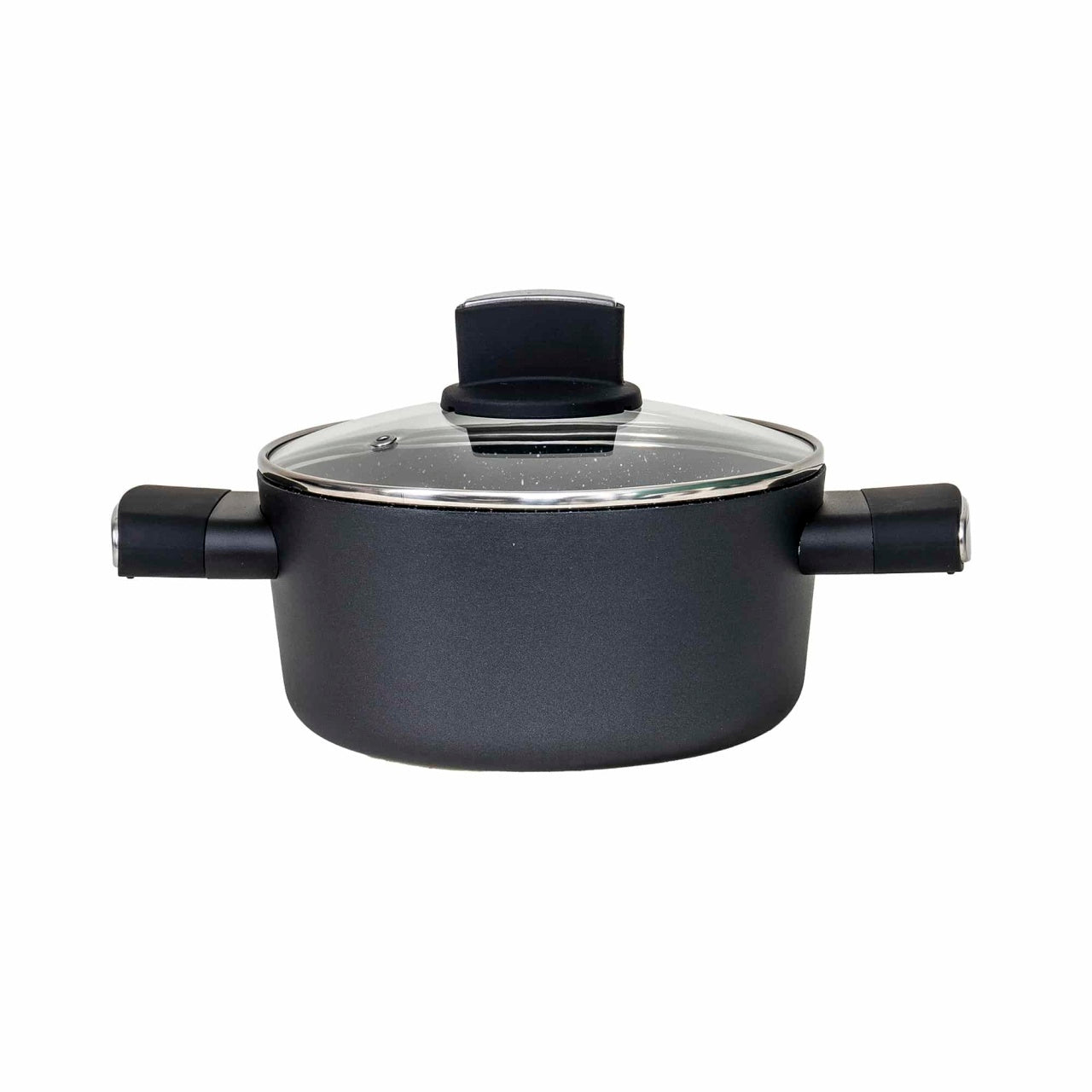 Set oale aluminiu 9 piese cu capace sticla termorezistente, 4 oale si tigaie
