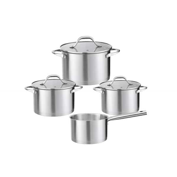 Set oale inox 7 piese cu cratita, capace sticla, compatibil gaz, electric, inductie
