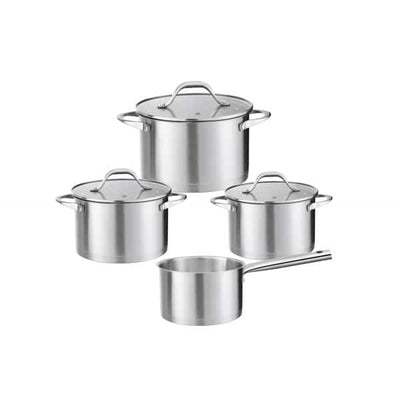 Set oale inox 7 piese cu cratita, capace sticla, compatibil gaz, electric, inductie