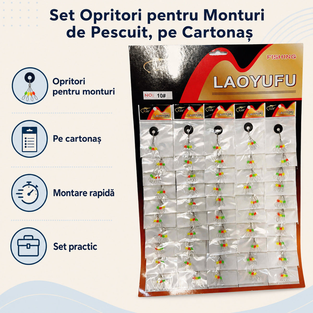 Set Opritori pentru Monturi de Pescuit, pe Cartonaș – caracteristici și beneficii