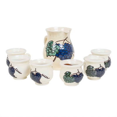 Set pentru vin din ceramica, 6 cesti 200ml si ulcior 1L, design rustic