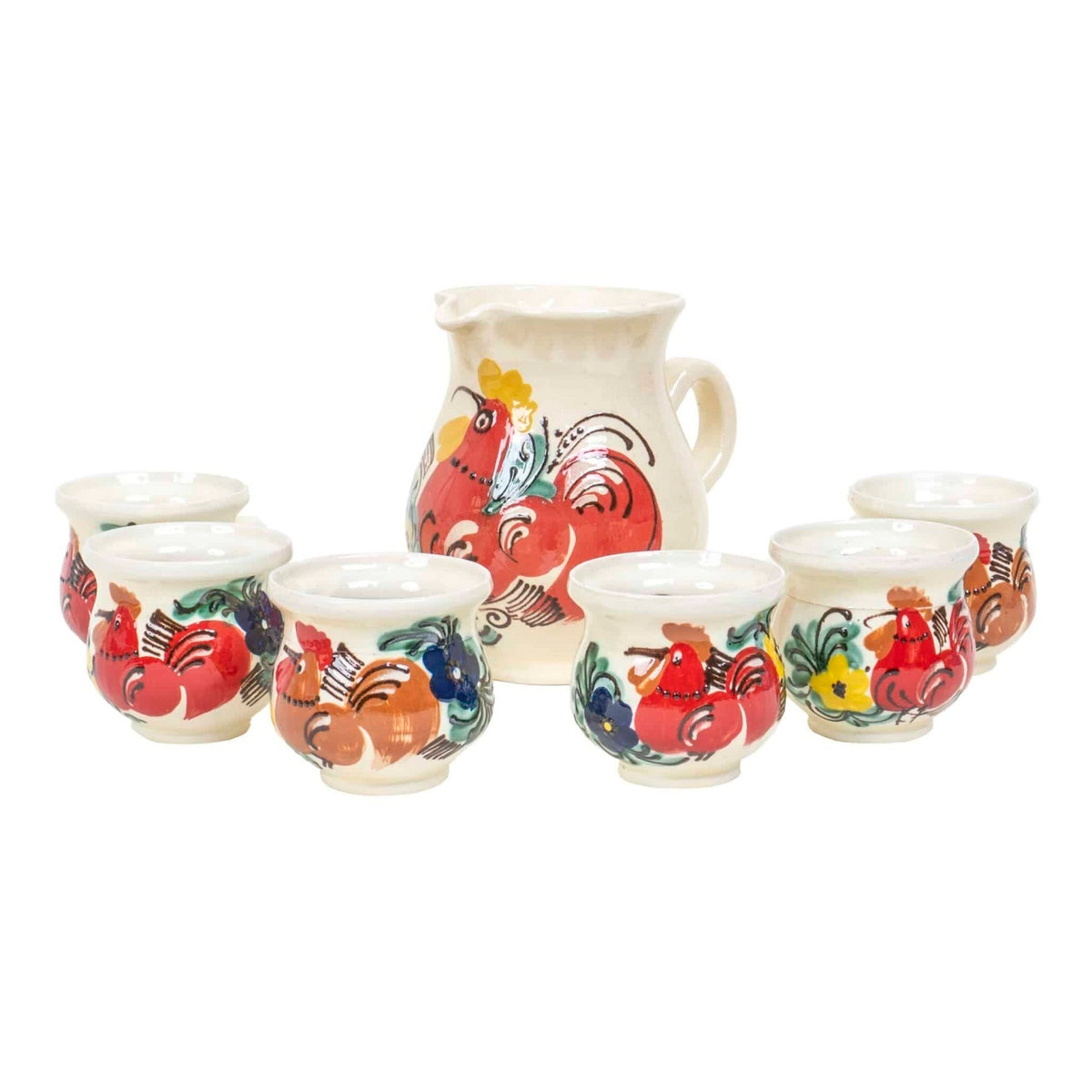 Set pentru vin din ceramica cu 6 cesti 200ml si ulcior 1L, design rustic