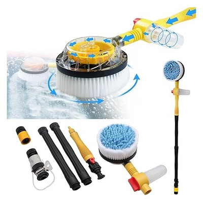 Set perie de spalat auto si accesorii, cu maner telescopic, rotativa 360°, cu recipient pentru detergent, lungime 100 cm, pentru spalare cu inalta presiune, negru/galben